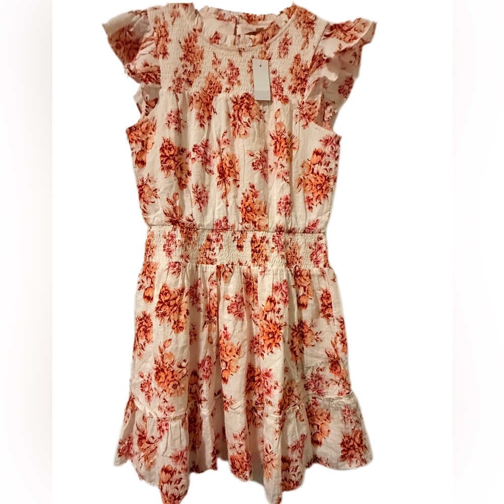 LOFT Floral Smocked Midi Dress Women’s Medium NWT – Ruffle Flutter Sleeve Tiered